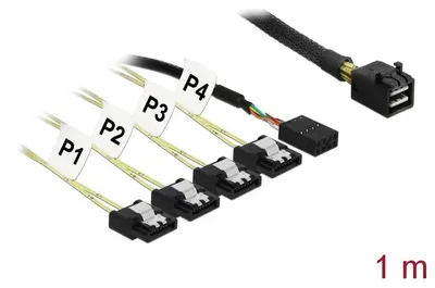 Image de Delock 83322 SAS Kabel Delock Mini SAS HD -> 4x Sata 7Pin +Sideband 1.00m