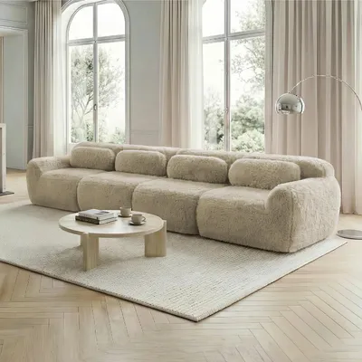 Produktbild von Modulares 4-Sitzer Sofa, Premium-Plüschstoff, rutschfest & mehrfach kombinierbar mit Kissen, ergonomisch & hochelastisch, für Wohnzimmer & Schlafzimmer, Hellkhaki