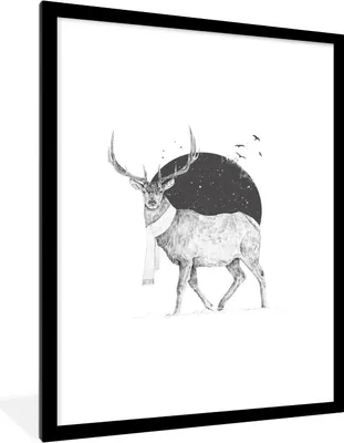 Produktbild von MuchoWow® Gerahmtes Poster Hirsch - Halstuch - Mond - Vögel 60x80 cm - Poster mit Schwarzem Bilderrahmen Wandposter Rahmen Foto Bilder - Wohnzimmer - Dekorationen - Prämie