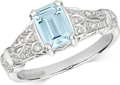 Produktbild von Moderner 9 Karat (375) Weißgold Damen - Diamant Solitärring Brillant-Schliff 0.10 Karat H - PK mit Aquamarin, 51 (16.2); TRS28647RSL