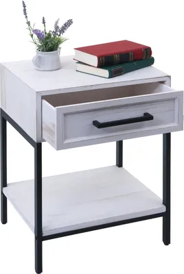 Produktbild von Nachttisch HWC-N91, Kommode Beistelltisch Nachtschrank Schrank, Schublade Shabby-Look Paulownia Holz 59x43x36cm weiß
