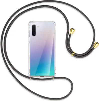 Produktbild von Handykette Backcover-Schutzhülle mit Band (Metall goldfarben) für Samsung Galaxy Note 10 (N970) - dunkelgrau