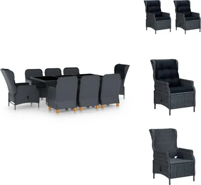 Produktbild von vidaXL 9-tlg. Garten-Essgruppe mit Auflagen Poly Rattan Dunkelgrau -  Gartenmöbel-Sets