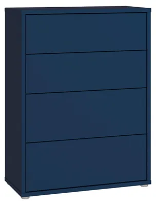 Immagine prodotto di Comodino ALICE SPRINGS, modello 70 80, design moderno e minimalista, 4 cassetti, ideale per soggiorno o camera da letto, realizzato in materiale composito, colore blu notte, dimensioni: 74,5 cm di larghezza x 99,1 cm di altezza x 34,9 cm di profondità