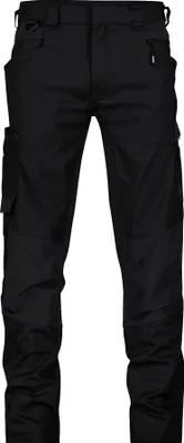 A pair of black work pants shown from the front against a white background.
