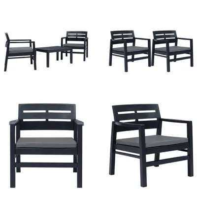Produktbild von vidaXL 3 tlg. Garten Essgruppe Anthrazit Kunststoff - Gartentisch Und -stuhl - Gartentische Und -stühle - Gartenmöbelset - Gartenmöbelsets