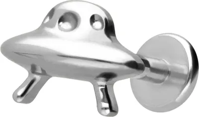 Produktbild von Ohrpiercing, Nasenpiercing Titan Labret mit Innengewinde UFO Silber Stablänge: 7mm | Stabstärke: 1,2mm