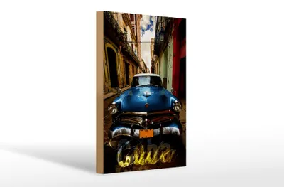 Produktbild von Holzschild Spruch 20x30cm Cuba blaues Auto