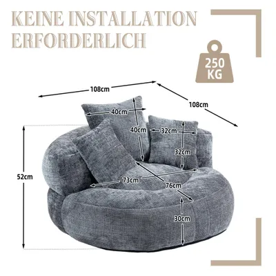 Produktbild von Sitzsack, Lazy Sofa, Chenille Einzelsofa, Durable Komfort Lounger hohen Rücken Sitzsack Stuhl Couch mit drei Kissen, für Schlafzimmer, Büro, Grau