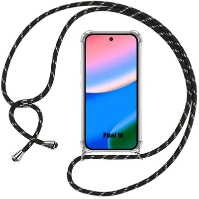 Image de Coque pour Google Pixel 10, Protection Renforcée Silicone Antichoc avec Bandoulière Noire