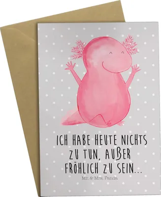 Produktbild von Mr. & Mrs. Panda Grußkarte Axolotl Hurra - Grau Pastell - Geschenk, einladungskarten, hochzeitskarten, weihnachtskarten, osterkarte, osterkarten, Motivation, Spaß