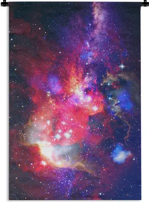 Produktbild von MuchoWow® Wandteppich Wandbehang Sterne - Weltraum - Rot 90x135 cm Tapisserie Dekoration Wandtuch - Baumwolle - Wandskulptur