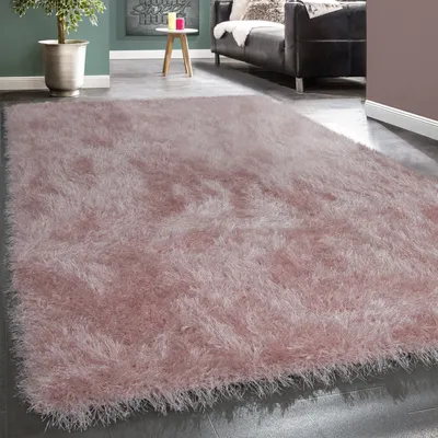 Produktbild von Hochflor Teppich Wohnzimmer Schlafzimmer Shaggy Einfarbig Flauschig Modern Rose Grösse 120x170 cm