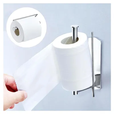Produktbild von Toilettenpapierhalter ohne Bohren, Klopapierhalter aus Edelstahl, selbstklebende Aufbewahrung für Toilettenpapier, Klorollenhalter für das Badezimmer (Silber)