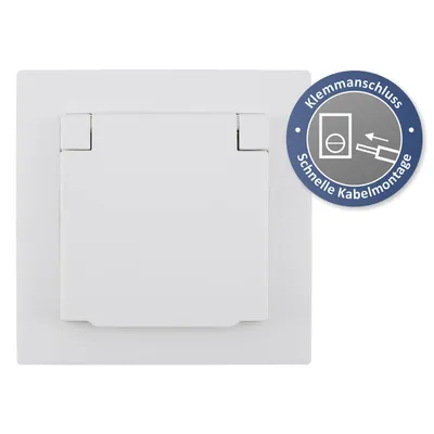 Obrázek produktu pro Zásuvka McPower ''Flair'' 250V/16A s uzemňovacím kontaktem, pod omítku, IP44, bílá, připojení svorkou