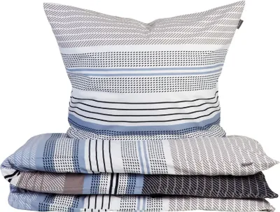 Produktbild von Schiesser Bettwäscheset Pino | 2-teilig | Gestreift | Feinbiber | 100% Baumwolle | Reißverschluss | 135x200cm + 80x80cm | Grau-Hellblau