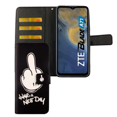 Image de Coque de protection pour téléphone portable ZTE Blade A71, type étui rabattable avec porte-cartes, couleur : "Have A Nice Day" (noir)