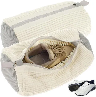 Immagine prodotto di Set di copriscarpe con chiusura in velcro - sacchetti lavabili fai da te - protezione per scarpe - set da 2 pezzi - bianco