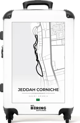 Produktbild von NoBoringSuitcases.com® Großer Koffer - F1 - Rennstrecke - Jeddah Corniche - Weiß - Rennen - Kombinationsschloss TSA - Hartschalen Trolley 4 Rollen - 72 liter - Reisekoffer - 66 cmKoffer Mittelgroß 67x43x25 cm, 72L,