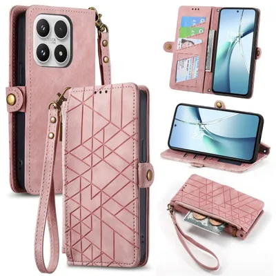 Produktbild von Handyhülle Wallet Klapphülle Für Xiaomi 17 Geometric Kunstleder Zipper Rosa