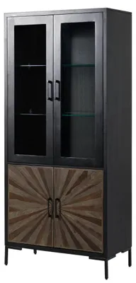 Immagine prodotto di MASSIVMOEBEL24 | SUN #102 Vetrina in legno di sheesham / mango- laccato / nero 90x45x200