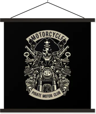 Produktbild von MuchoWow® Textilposter Motor - Skelett - Pirat - Vintage 60x60 cm mit schwarzem Rahmen - Posteraufhänger