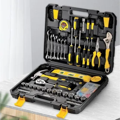 Produktbild von 108-teiliger Werkzeugkasten, kompletter Werkzeugkoffer mit Schraubenschlüssel, Präzisionsschraubendreher-Set, Hammer und Zange für Heimwerkerarbeiten