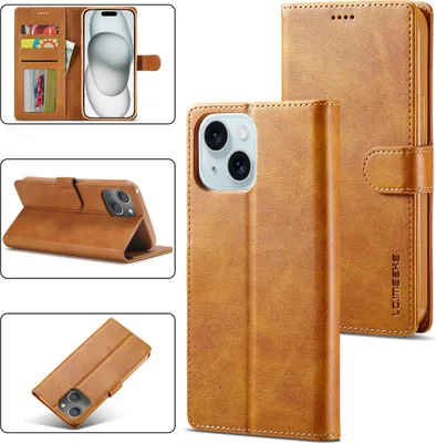 Produktbild von iPhone 15 Hülle, Klapphüllen Brieftasche Leder Magnetverschluss Ständer Schutzhülle für iPhone 15 Gelb