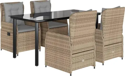 Immagine prodotto di vidaXL set da pranzo da giardino 5 pezzi con cuscini Beige poly rattan