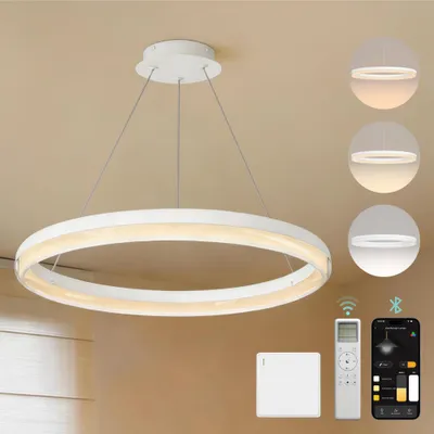 Produktbild von Mai & Mai Pendelleuchte Esstisch, 65cm LED Hängelampe, stufenlos dimmbar höhenverstellbare 30W Esstischlampe mit Fernbedienung Sandweiß Luvina05