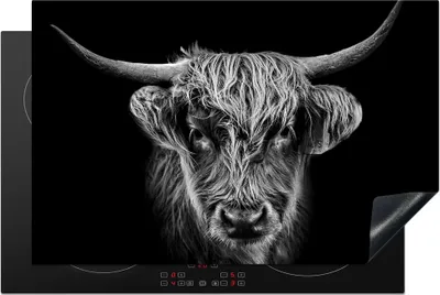 Produktbild von KitchenYeah© Herdabdeckplatte Schottischer Highlander - Schwarz - Kuh - Tiere , 80x52cm, Küche Deko, Glaskeramikkochfeld Herdabdeckung, Abdeckplatte fùr Kochfeld