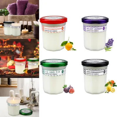 Image de Lot de 4 bougies parfumées XMTECH à la cire de soja, lavande et figue – Bougies parfumées en pot de 125 g, durée de combustion de 25 à 30 heures, coffret cadeau avec emballage haut de gamme