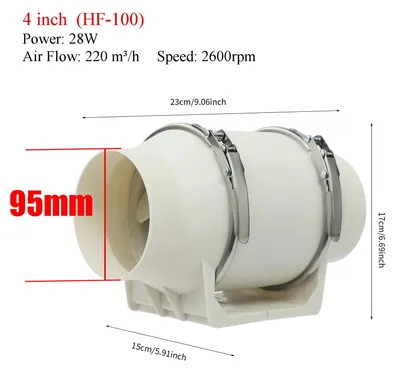 Produktbild von Ventilator für Lüftungsrohr - 100 mm Rohrventilator - 220 V Kupfermotor - 28 W Leistung - 220 m³/h Luftstrom - Leiser Badlüfter/Growbox - Weiß