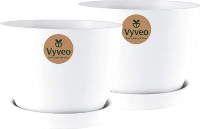 Produktbild von Vyveo - Blumentopf Lunda mit Untersetzer - 2er-Set - Weiß - 27x20