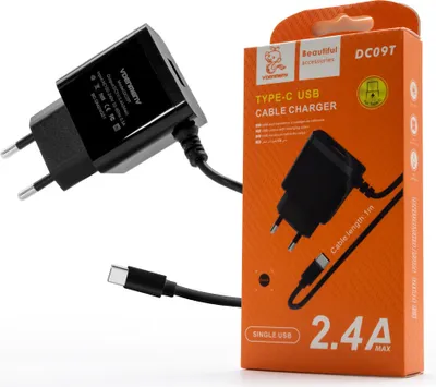 Zdjęcie produktu dla Denmen Czarna Ładowarka Sieciowa Usb +  Kabel Typ-C Dc09T-W