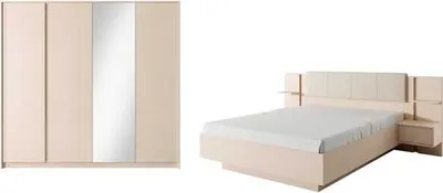 Produktbild von Schlafzimmer-Set Dast 2-teilig beige mit Holzrahmen Lattenrost