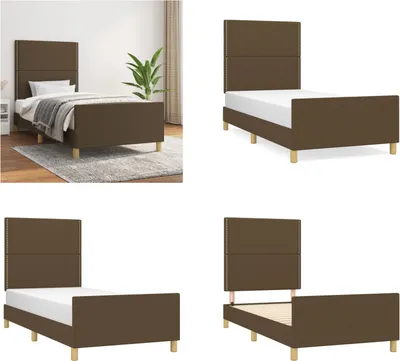 Produktbild von vidaXL Bettgestell mit Kopfteil Dunkelbraun 90x190 cm Stoff - Bettgestell Mit Kopfteil - Bettgestelle Mit Kopfteile - Bettgestell - Bett Mit Kopfteil