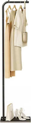 Image de Porte-manteau en métal - Étagère à vêtements autoportante - Organisateur pour entrée - Forme en L unique - 180 cm de hauteur - Noir