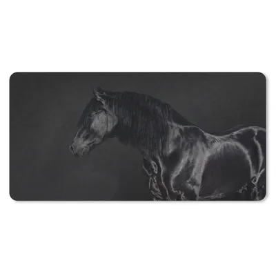 Produktbild von MuchoWow® Schreibtischunterlage Pferd - Schwarz - Porträt 80x40 cm - XXL Mauspad - Gaming Mauspad