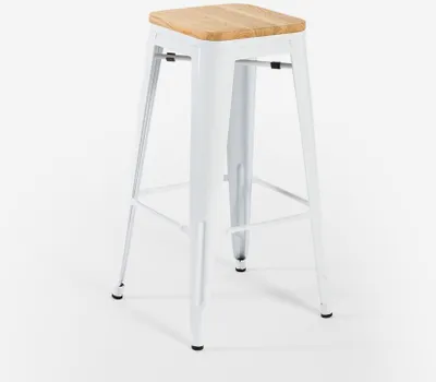 Image de chaises haut bar cuisine métal haut h78cm bois steel up wood - Blanc