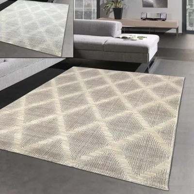 Produktbild von Schlichter Rauten Teppich für Flur & Wohnzimmer - grau Größe - 80 x 300 cm