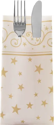 Produktbild von Sovie HORECA Weihnachtsbesteckserviette Liam in Champagner aus Linclass® Airlaid 40 x 40 cm, 1/8 Falz, 75 Stück - Weihnachtssterne Ornamente