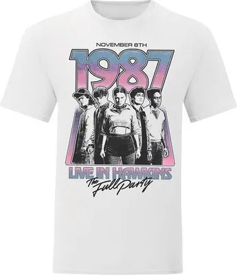 Image de Stranger Things T-shirt Femme Saison 5 - Hawkins 1987 Group Tour Poster blanc XL