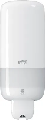 Zdjęcie produktu dla Dozownik Tork do mydła w płynie i w sprayu Biały dozownik do mydła o nowoczesnym designie