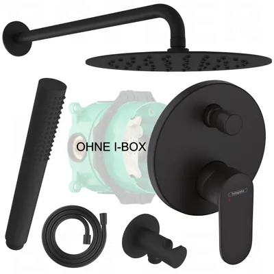 Produktbild von HANSGROHE VERNIS Blend Unterputz Brause Armatur | Inkl. BOFLER Duschset Duschanlage #42-O, Regendusche Ø20cm, Brausesearm, Brauseset matt schwarz