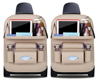 Immagine prodotto di Organizzatori per auto, protezioni per schienale in ecopelle con supporto per tablet, impermeabili, color beige, set da 2