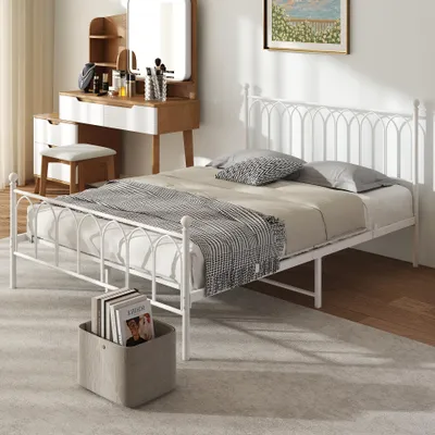 Produktbild von STILVORA Metallbett 140 x 200 cm Bettgestell Jugendbett mit MDF-Kopfteil, Lattenrost, modernes Design, 27 cm Bodenfreiheit, Weiß, ohne Matratze