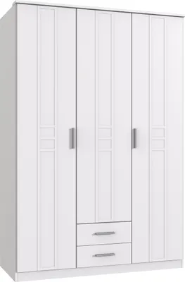 Produktbild von Kleiderschrank "Borkum" in WEISS mit 2 Schubladen und 4 Einlegeböden. Abmessungen (BxH) 135x199 cm