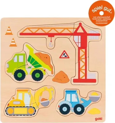 Produktbild von Goki Holzpuzzle Baufahrzeuge - Lernspielzeug - 12 Teile