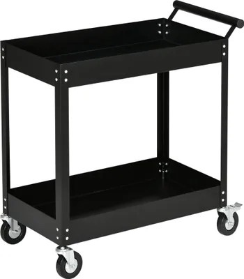 Imagen del producto de Carro de herramientas Moonbite con 2 estantes de almacenamiento, capacidad de hasta 150 kg, 4 ruedas con 2 frenos, asa lateral, carro de transporte móvil, acero, color